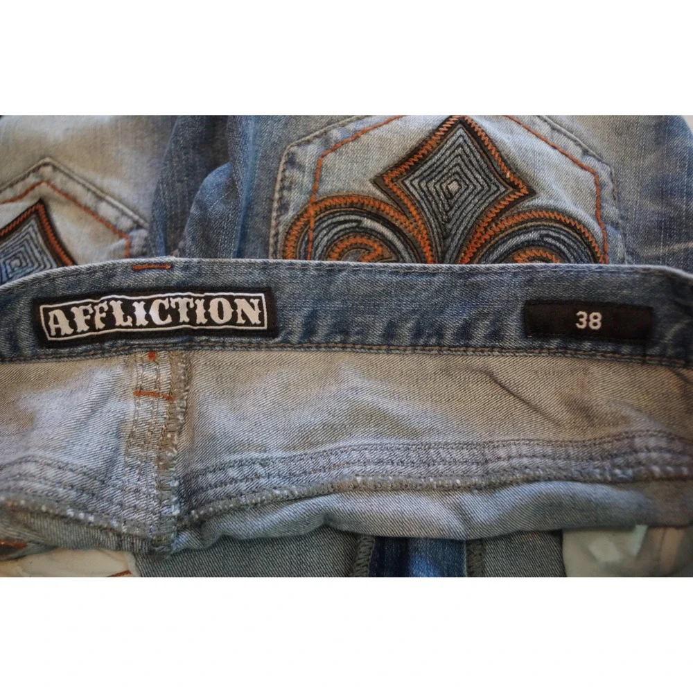 Affliction Black Premium Mens Jeans 38 Light Wash Embroidered 110SS207 Straight